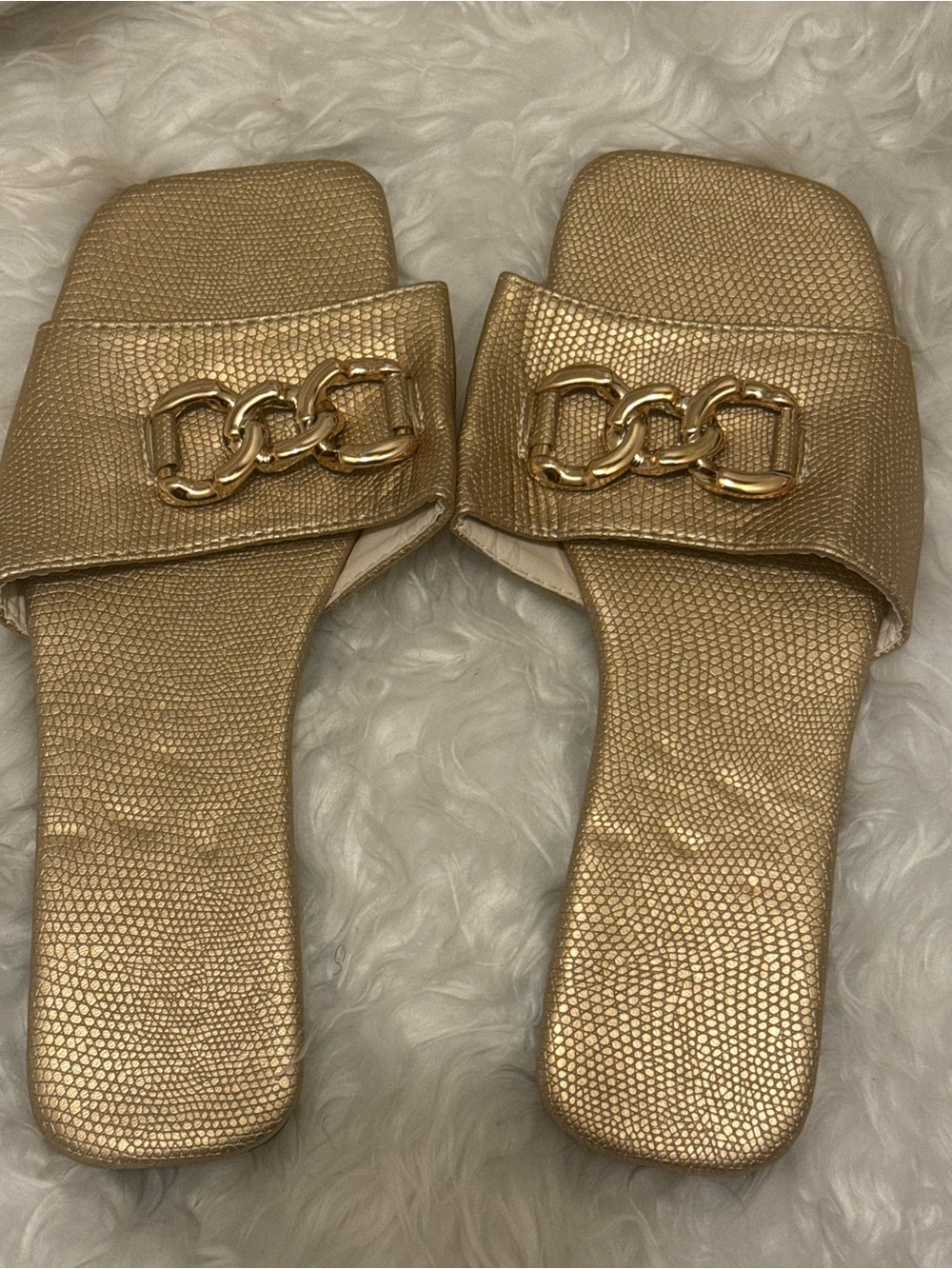 Gold Chain Accent Slide Sandals - Women's